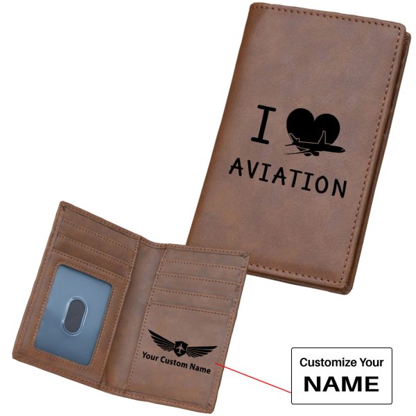 I Love Aviation Designed Leather Card Holder Wallets Fashion