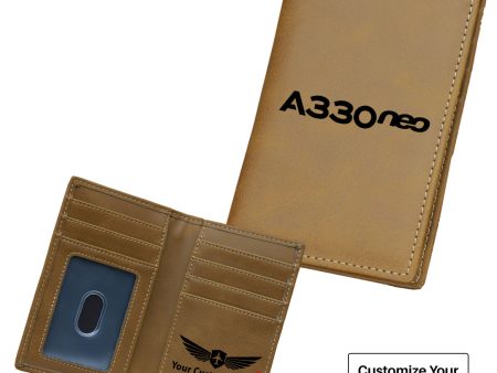 A330neo & Text Designed Leather Card Holder Wallets Discount