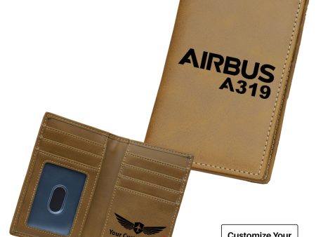 Airbus A319 & Text Designed Leather Card Holder Wallets Online now