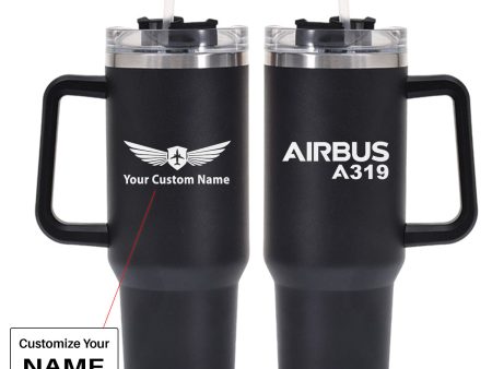 Airbus A319 & Text Designed 40oz Stainless Steel Car Mug With Holder For Cheap