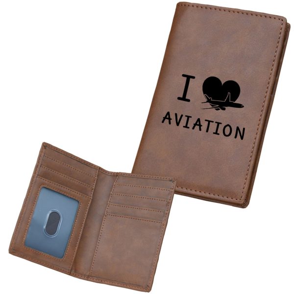 I Love Aviation Designed Leather Card Holder Wallets Fashion