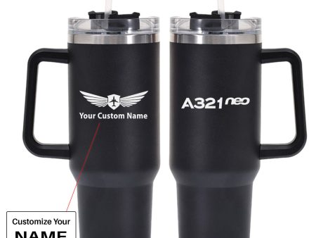 A321neo & Text Designed 40oz Stainless Steel Car Mug With Holder For Cheap