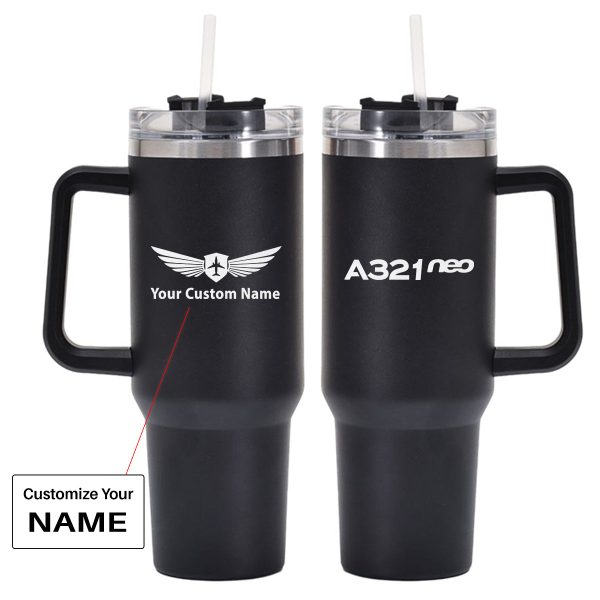 A321neo & Text Designed 40oz Stainless Steel Car Mug With Holder For Cheap