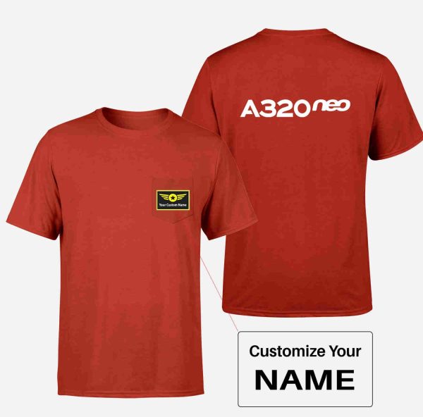 A320neo & Text Designed Pocket T-Shirts Discount