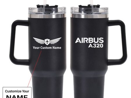 Airbus A320 & Text Designed 40oz Stainless Steel Car Mug With Holder For Cheap