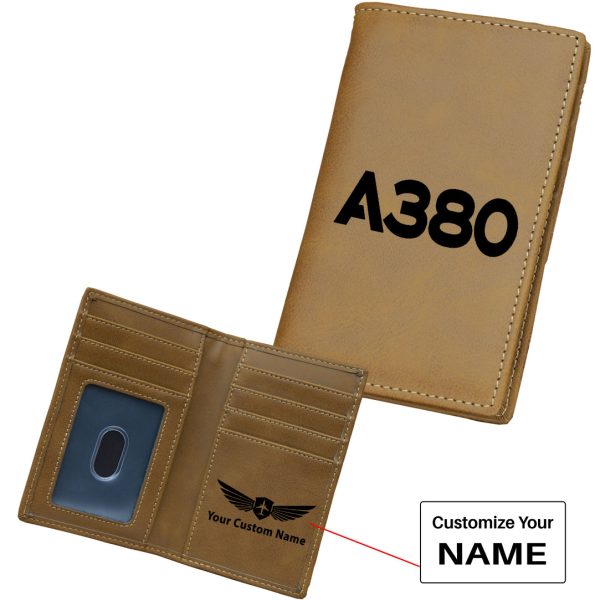 A380 Flat Text Designed Leather Card Holder Wallets Fashion