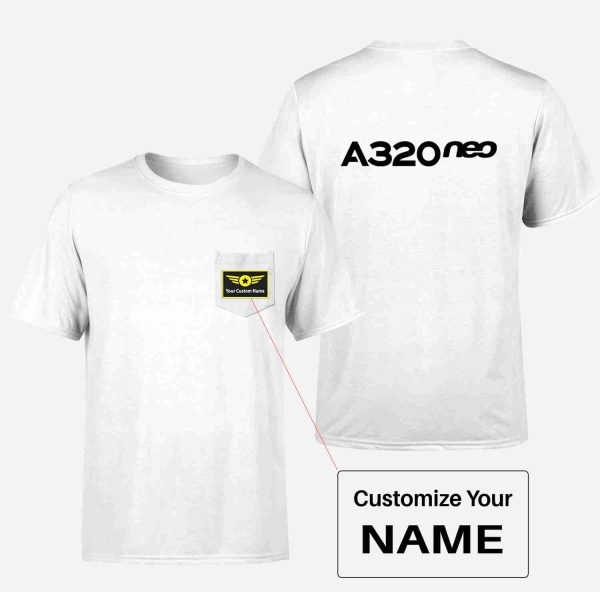 A320neo & Text Designed Pocket T-Shirts Discount