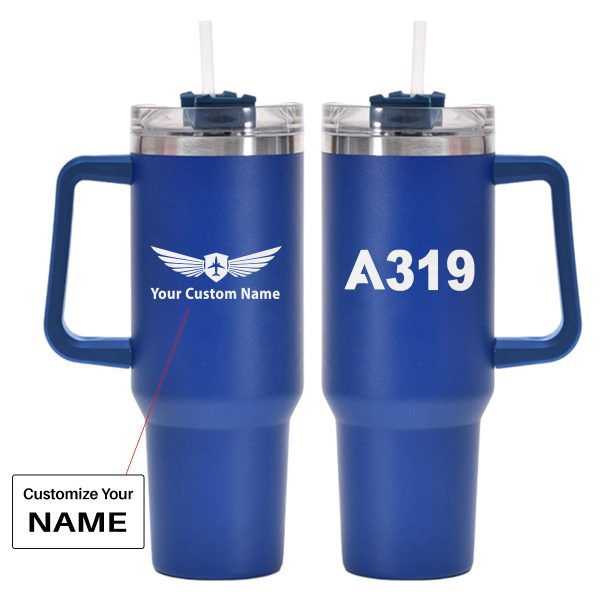 A319 Flat Text Designed 40oz Stainless Steel Car Mug With Holder Online