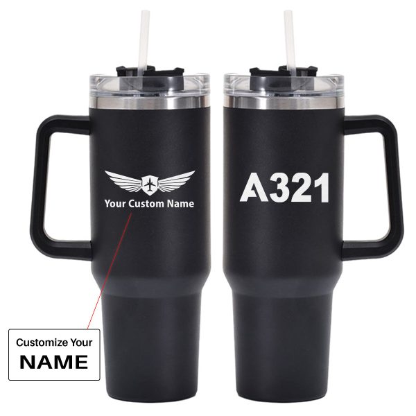 A321 Flat Text Designed 40oz Stainless Steel Car Mug With Holder Discount