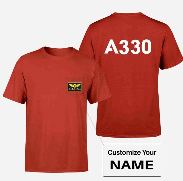 A330 Flat Text Designed Pocket T-Shirts For Discount