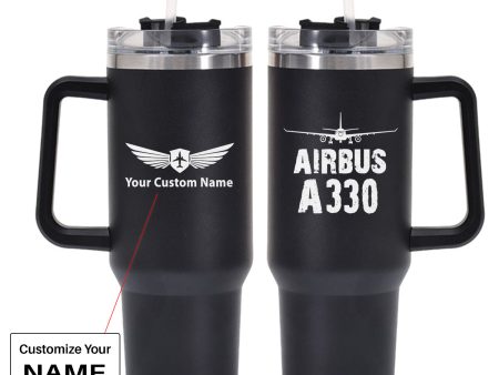 Airbus A330 & Plane Designed 40oz Stainless Steel Car Mug With Holder Hot on Sale