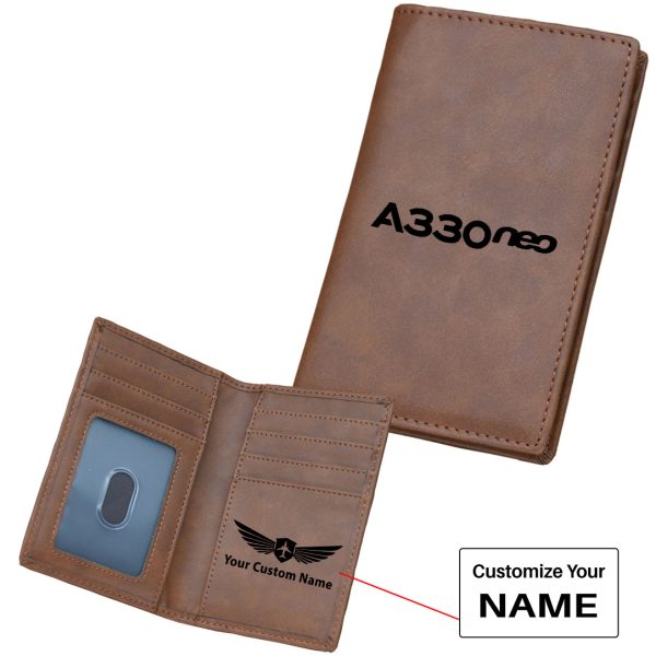 A330neo & Text Designed Leather Card Holder Wallets Discount