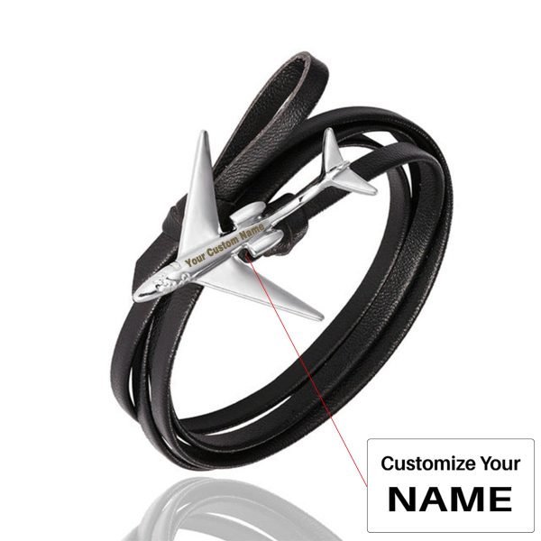 (Edition 3) - Special Leather Rope Designed Airplane Bracelets Silver  (Adjustable) Online