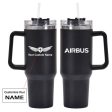 Airbus & Text Designed 40oz Stainless Steel Car Mug With Holder Discount