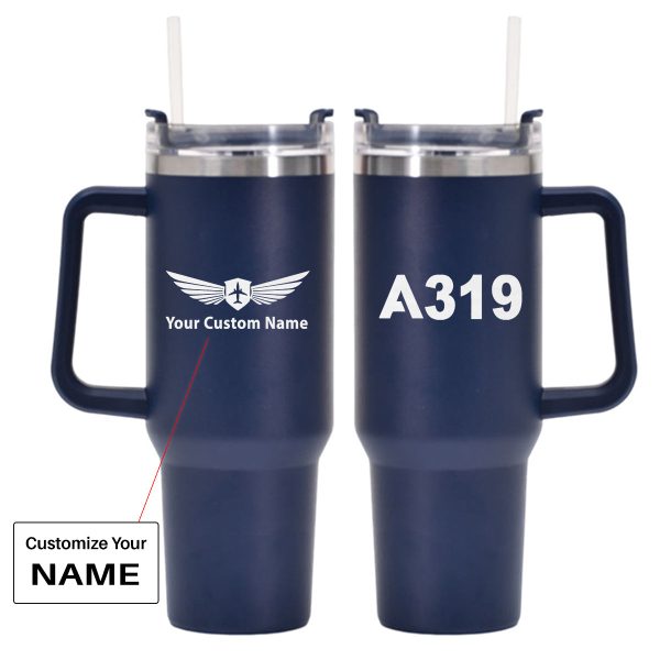 A319 Flat Text Designed 40oz Stainless Steel Car Mug With Holder Online