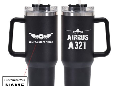 Airbus A321 & Plane Designed 40oz Stainless Steel Car Mug With Holder Fashion