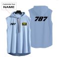 787 Flat Text Designed Hooded Tank Tops Fashion