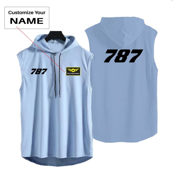 787 Flat Text Designed Hooded Tank Tops Fashion