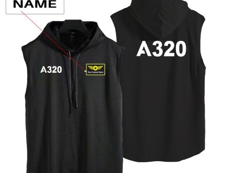 A320 Flat Text Designed Hooded Tank Tops Online Sale