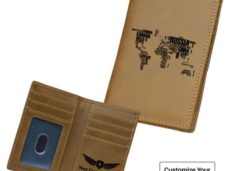 World Map (Text) Designed Leather Card Holder Wallets on Sale