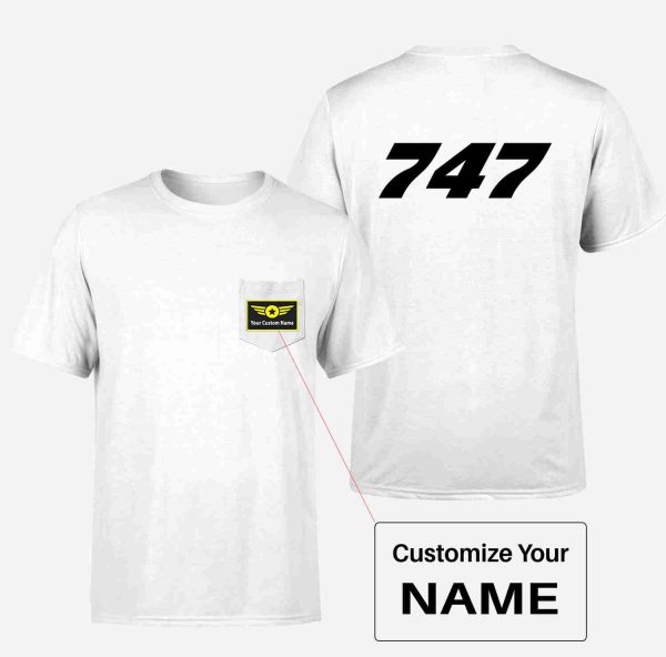 747 Flat Text Designed Pocket T-Shirts For Sale