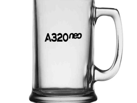 A320neo & Text Designed Beer Glass with Holder Sale