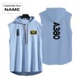 A380 Text Designed Hooded Tank Tops Discount