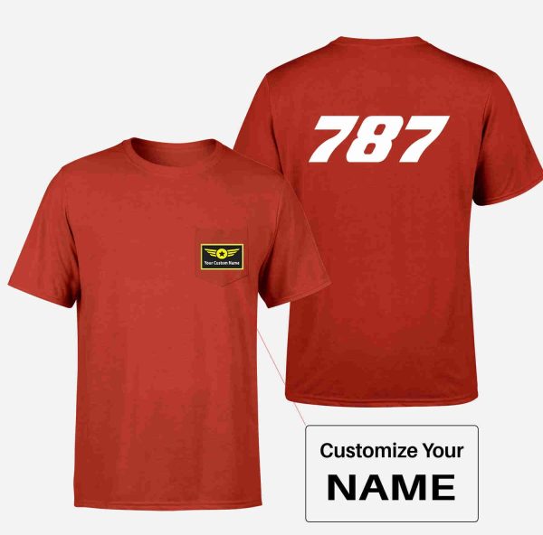 787 Flat Text Designed Pocket T-Shirts Sale