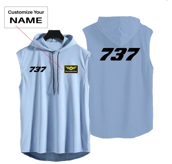 737 Flat Text Designed Hooded Tank Tops Discount