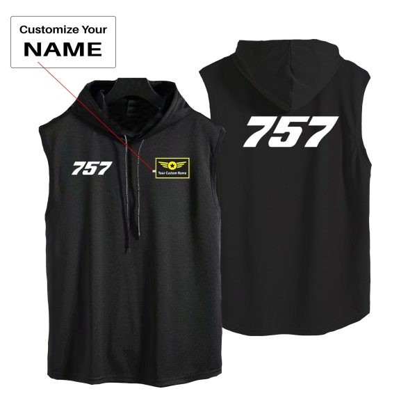 757 Flat Text Designed Hooded Tank Tops Discount