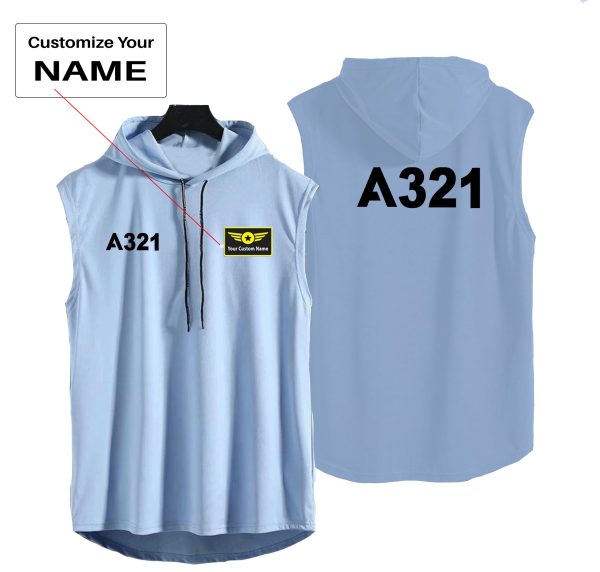 A321 Flat Text Designed Hooded Tank Tops For Cheap