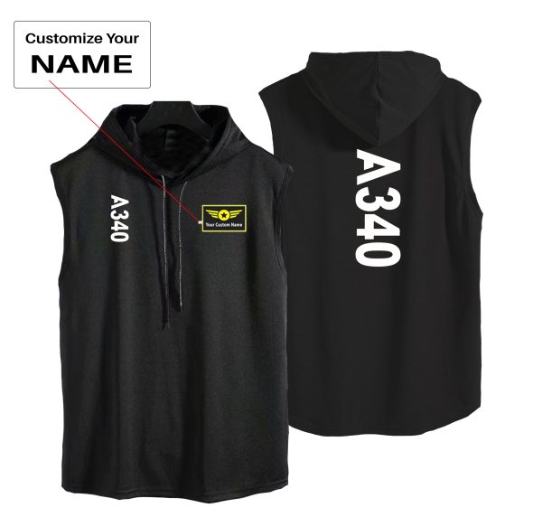 A340 Text Designed Hooded Tank Tops on Sale