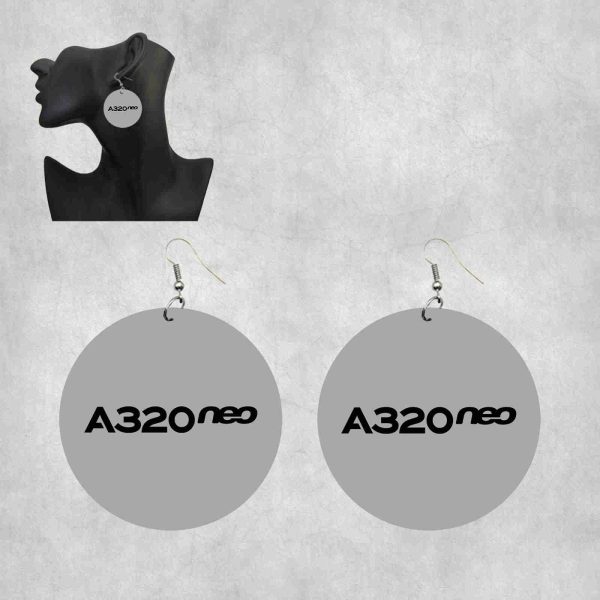 A320neo & Text Designed Wooden Drop Earrings Online Sale