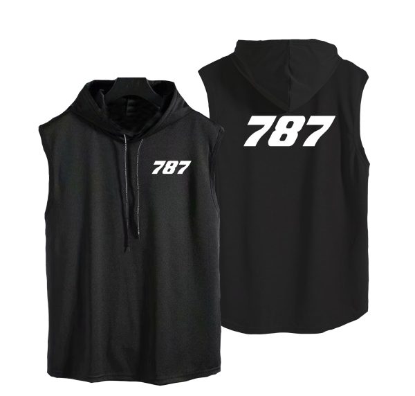 787 Flat Text Designed Hooded Tank Tops Fashion