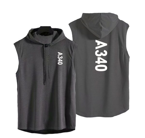 A340 Text Designed Hooded Tank Tops on Sale