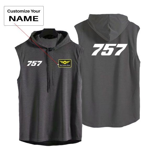 757 Flat Text Designed Hooded Tank Tops Discount