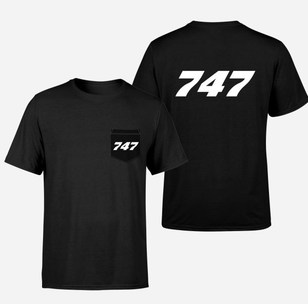 747 Flat Text Designed Pocket T-Shirts For Sale