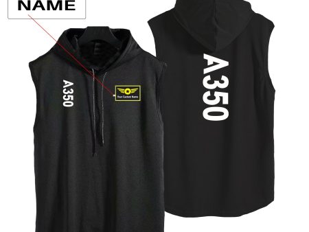 A350 Text Designed Hooded Tank Tops For Cheap