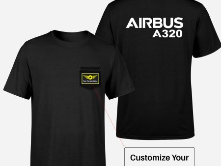 Airbus A320 & Text Designed Pocket T-Shirts Cheap