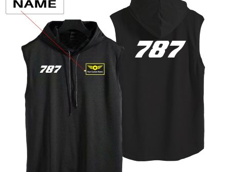 787 Flat Text Designed Hooded Tank Tops Fashion