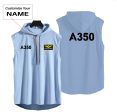 A350 Flat Text Designed Hooded Tank Tops Fashion