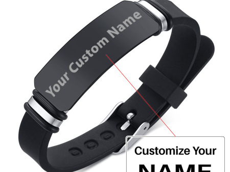 Your Custom Design & Image & Logo & Text Design  Men s Stainless Steel Curved Silicone Bracelet Online Sale