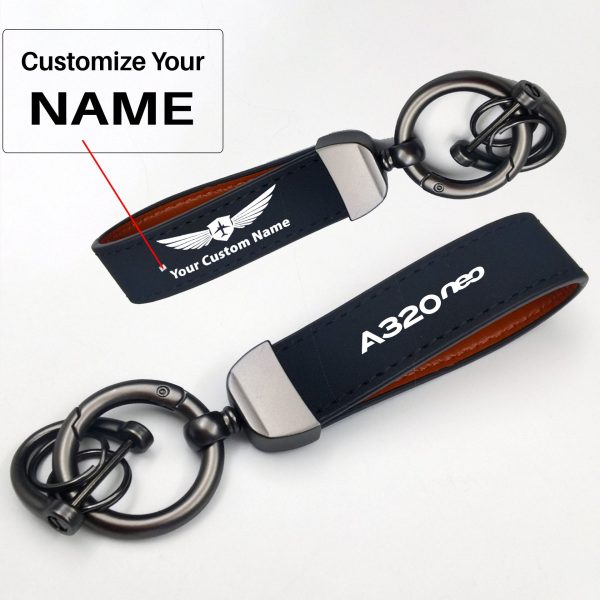 A320neo & Text Design Horseshoe Buckle Key Chains Fashion