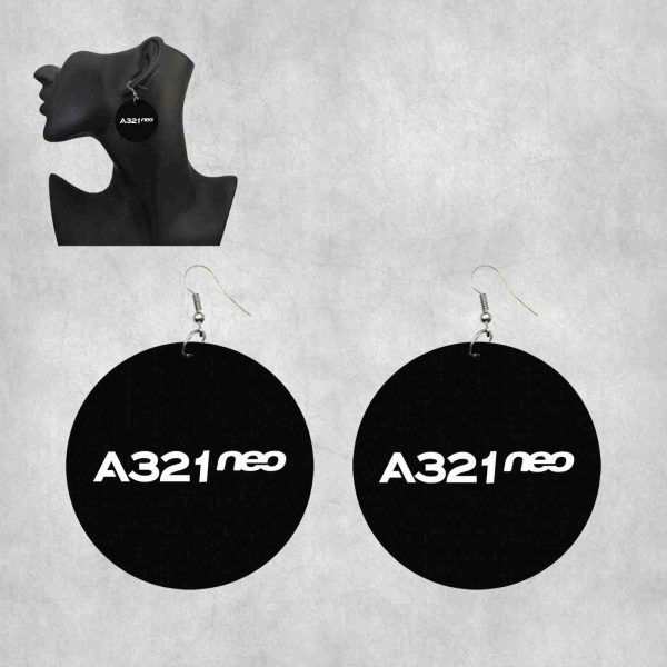 A321neo & Text Designed Wooden Drop Earrings on Sale