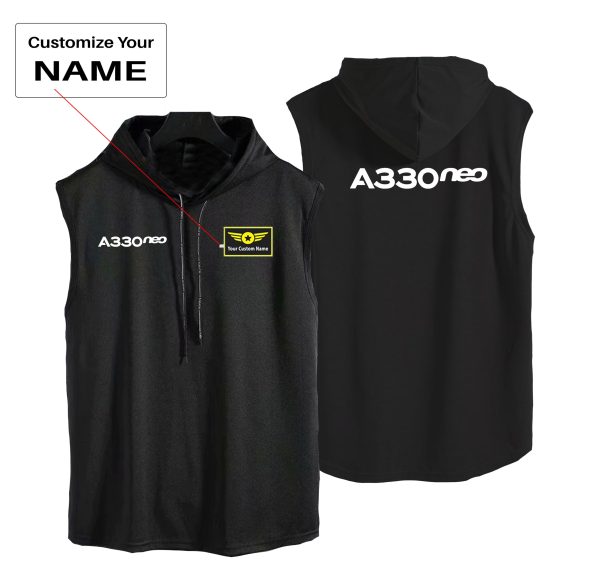 A330neo & Text Designed Hooded Tank Tops Sale