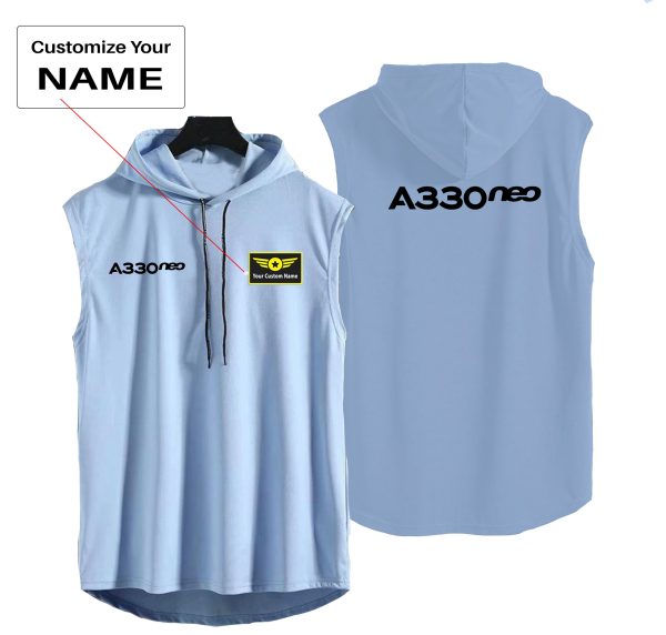 A330neo & Text Designed Hooded Tank Tops Sale