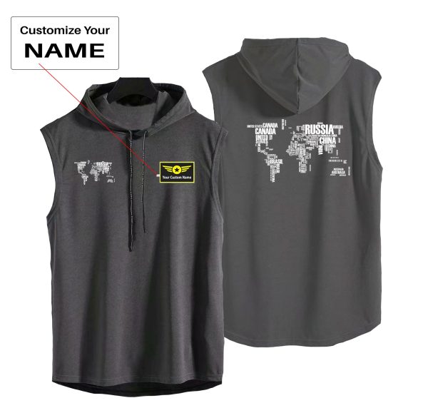 World Map (Text) Designed Hooded Tank Tops Fashion